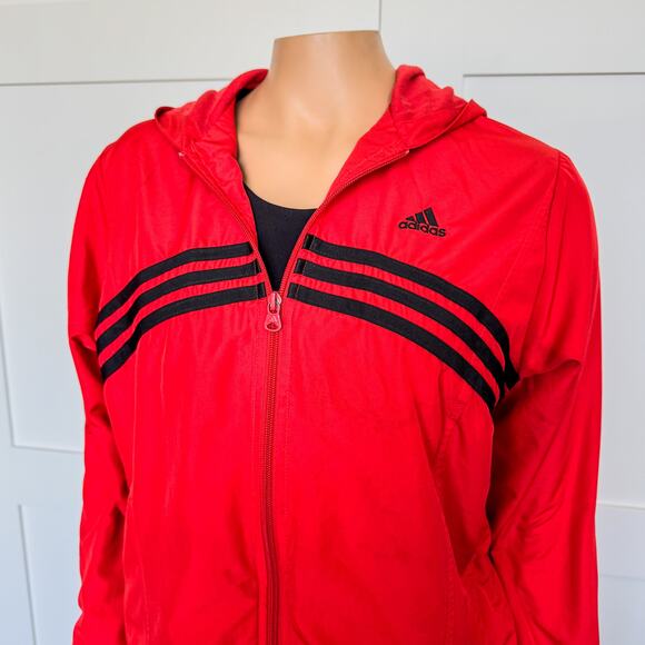 2004 Vintage Adidas-Lightweight Zip Up Hoodie Track Jacket-Red/Black-Size Medium - Picture 5 of 11